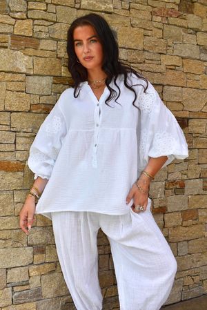 Mimi Pillow Cotton Batwing Blouse White